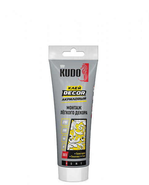 Клей KUDO HOME Decor акриловый для монтажа легкого декора белый тюбик 200 мл (12) KBT-311 
