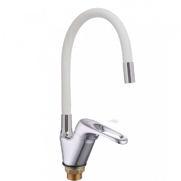 Смеситель для кухни боковой с гайкой, гибкий излив белый "LUCKY TAP" KD-3010S-07W-32, d35, цинк 