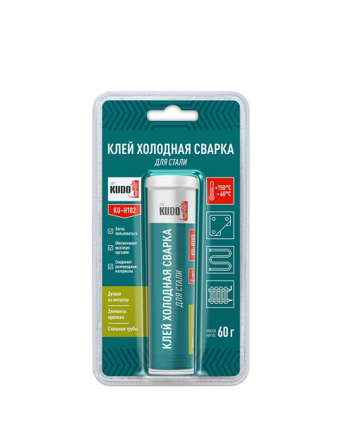 Клей KUDO "Холодная сварка" для стали (блистер 60гр) (12) (KU-H102) 