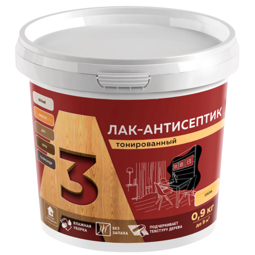 Лак-антисептик А3 тонированный для древесины белый (0,9кг) (12шт) (00973254)