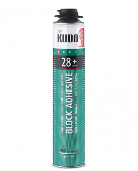 Клей-пена KUDO PROFF 28+ полиуретановый всесезон. для строит.блоков и кирпича(900гр)(12)(KUPP10UABL) 