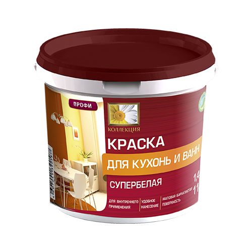 ВД краска "КОЛЛЕКЦИЯ" для кухонь и ванн супербелая (1,4кг) (12/528) (02215) 