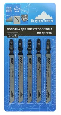 Пилка для лобзика по ламинату T101B, шаг 2.5мм (упаковка 5шт) "VERTEX" (T101B) 
