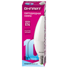 "ОНЛАЙТ" Лампа светодиодная LED 10вт Е14 6,5К дневной матовая свеча (10/100) (21210) 