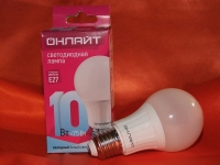 "ОНЛАЙТ" Лампа светодиодная LED 10вт Е27 6,5К дневной ЛОН А60 (100) (20182) 