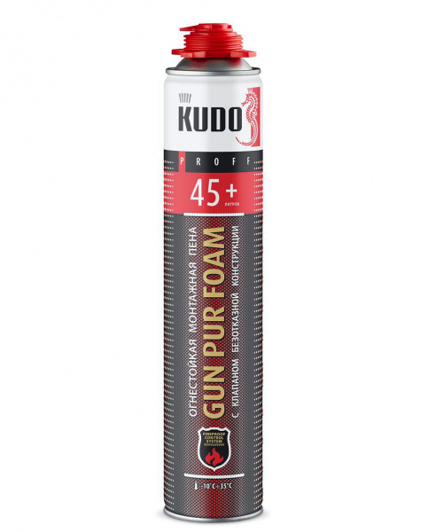 Пена монтажная KUDO PROFF 45+ профессиональная ОГНЕСТОЙКАЯ всесезонная (900гр) (12) (KUPPF10U45+) 