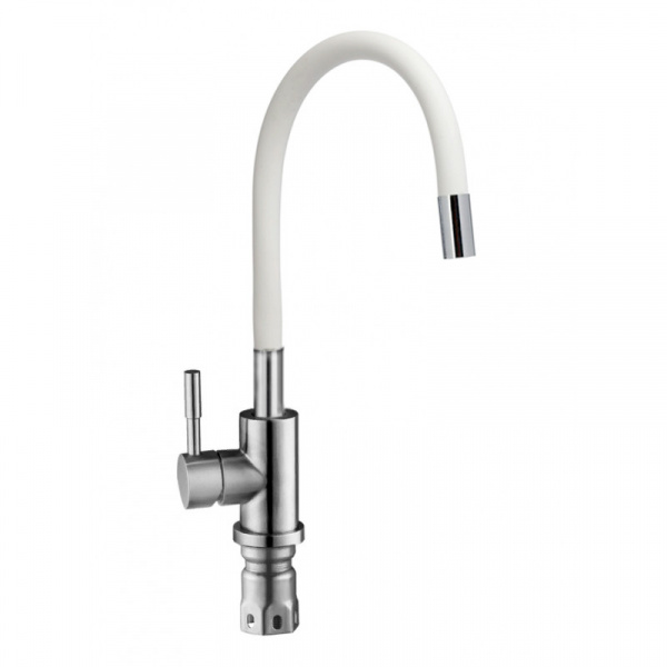 Смеситель д/кухни боковой с гайкой, гибкий излив белый "LUCKY TAP" KD-4025-071W-48, d40, нерж. сталь 
