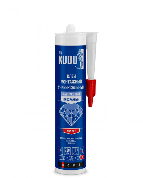 Клей монтажный KUDO HOME KBK-407 каучуковый универсальный, прозрачный (280 мл) (12) (KBK-407) 