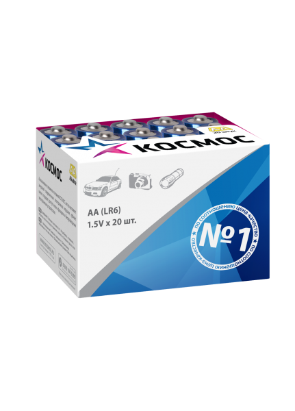 Батарейки алкалиновые Космос LR6 20 штук в коробке (КОСLR620BOX) (min 20/640) 