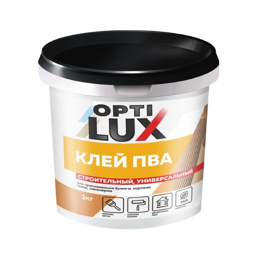 Клей ПВА "ОПТИЛЮКС" строительный универсальный (1кг) (12/528) (05058) 