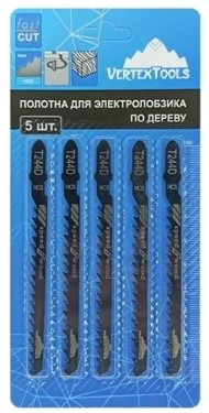 Пилка для лобзика по дереву T244D, шаг 4мм (упаковка 5шт) "VERTEX" (T244D) 