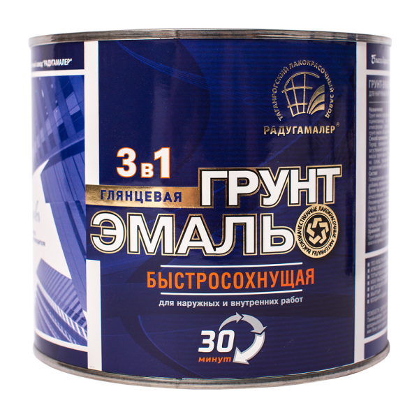 Грунт-эмаль быстросохнущая по ржавчине (3в1) "Радуга" (30мин) белая (0,9кг)(6) 