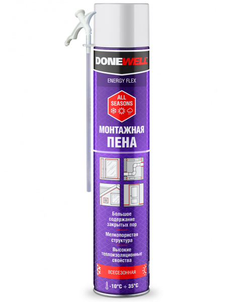 Пена монтажная DONEWELL ENERGY FLEX бытовая всесезонная 1000мл (450гр) (12/840) DPH10UAS 