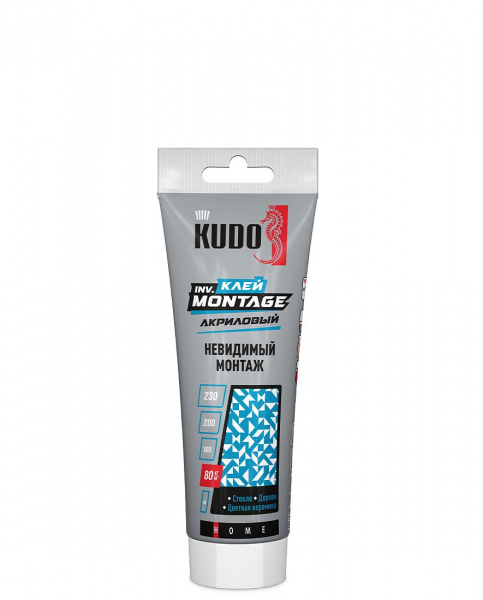Клей KUDO HOME inv. Мontage акриловый для невидимого монтажа прозрачный тюбик 200 мл (12) KBT-320 