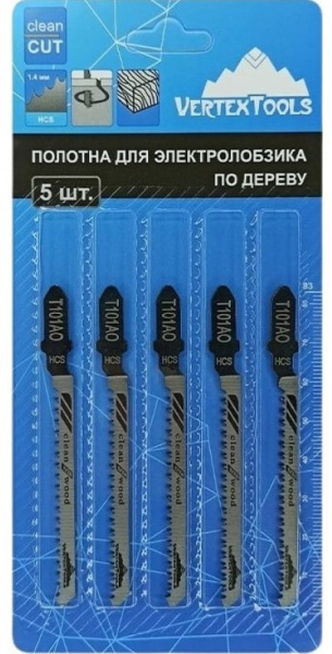 Пилка для лобзика по ламинату T101AO, шаг 1.4мм (упаковка 5шт) "VERTEX" (Т101АО) 