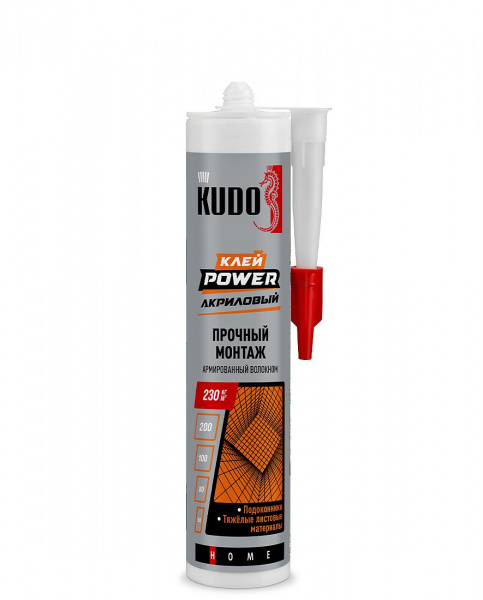 Клей KUDO HOME Power акриловый армированный волокном белый 280 мл (12) KBK-351 