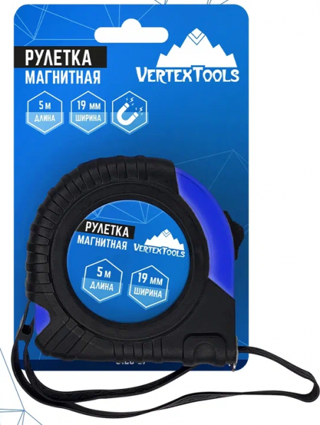Рулетка  5м*19мм магнитная "VERTEX" (12) (3120-05-19) 