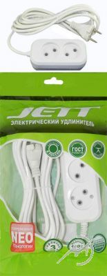 Удлинитель бытовой Jett (ДЖЕТТ) 2 гнезда 3м 10А белый РС-2 (238327) (1) 