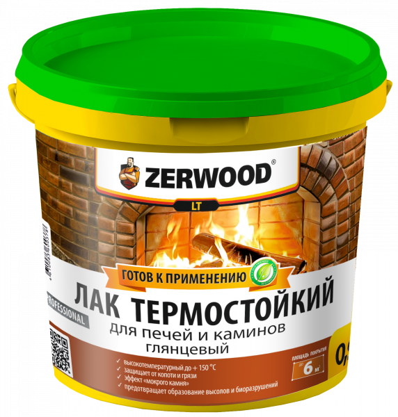 ЛАК термостойкий глянцевый ZERWOOD LT для печей и каминов (0,9кг) (12) (00871698676) 