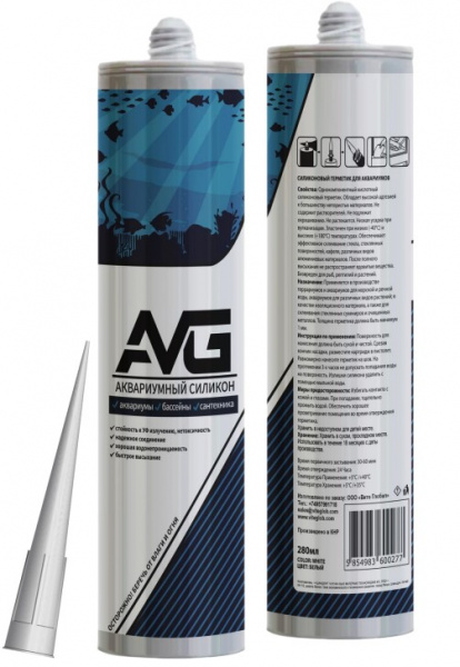 Герметик "AVG" силиконовый аквариумный 290гр белый (24) 