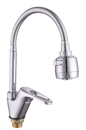 Смеситель для кухни боковой с гайкой (гибкий излив) "LUCKY TAP" KD-3028-32, d35, латунь (10) (508) 